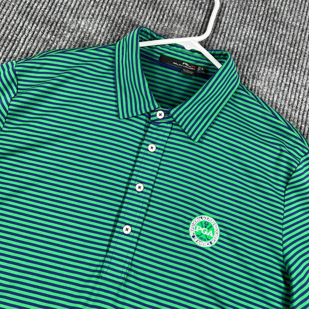 RLX Ralph Lauren PGA Polo Shirt Mens XL Extra‎ Large Green Striped Golf Outdoor